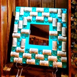 Turquoise Decor Mirror with Turquoise Round Glass Cobochons-NWT-Handmade